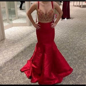 Red and gold prom dress